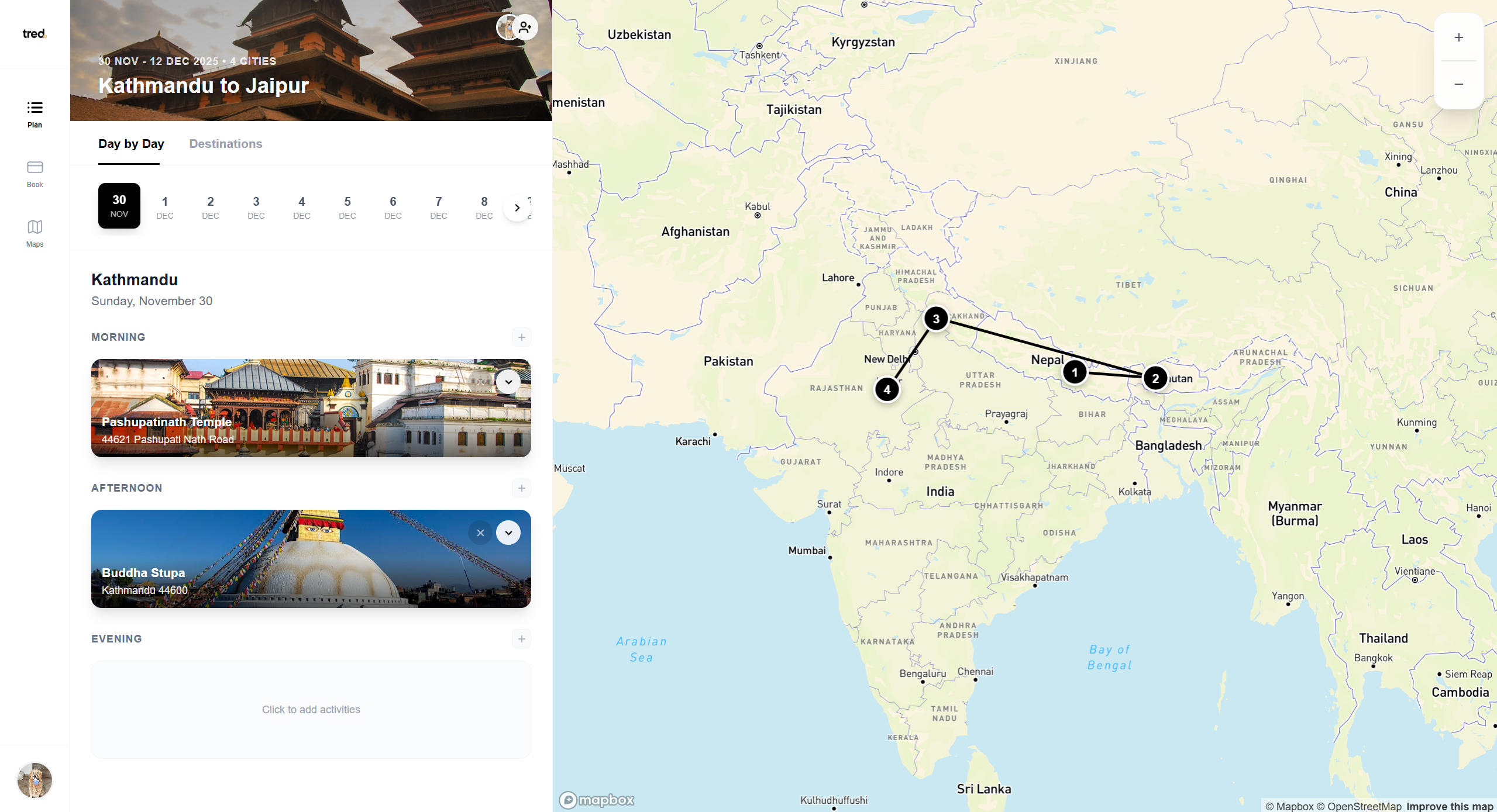 Tred trip planning interface