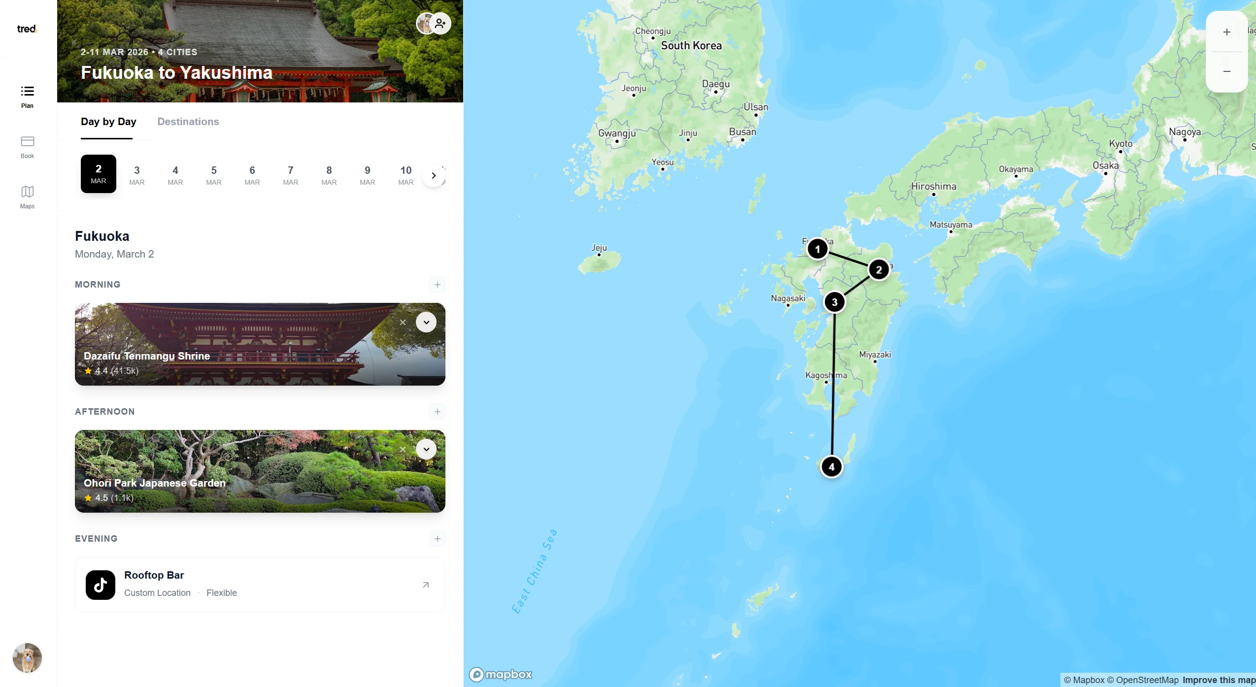 Tred trip planning interface